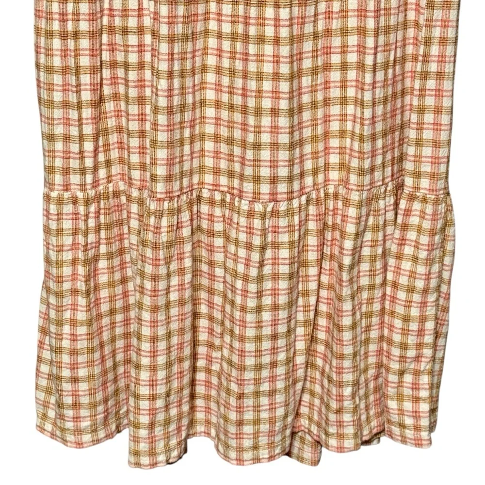 Old Navy Tiered Linen Blend Flutter Sleeve Swing Plaid Tiered Ruffle Dress - Picture 9 of 11